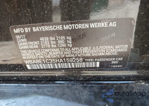 2017 BMW 330E Iperformance from USA, damaged, VIN WBA8E1C35HA159258